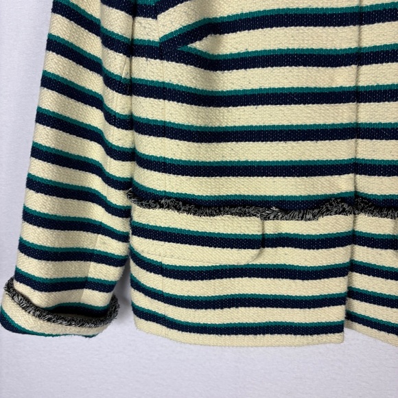 Talbots Cream Navy Cotton Blend Striped Blazer Jacket Nautical Preppy - Picture 3 of 8